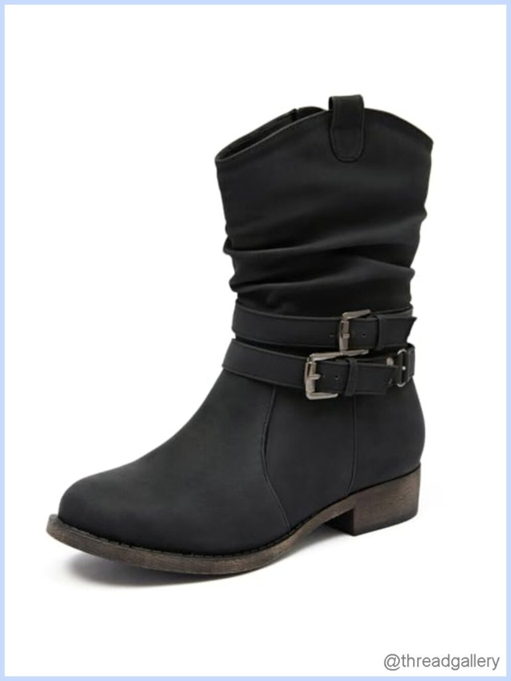 Mid-Calf Boots Round Toe Low Heel Zip Booties Faux Leather